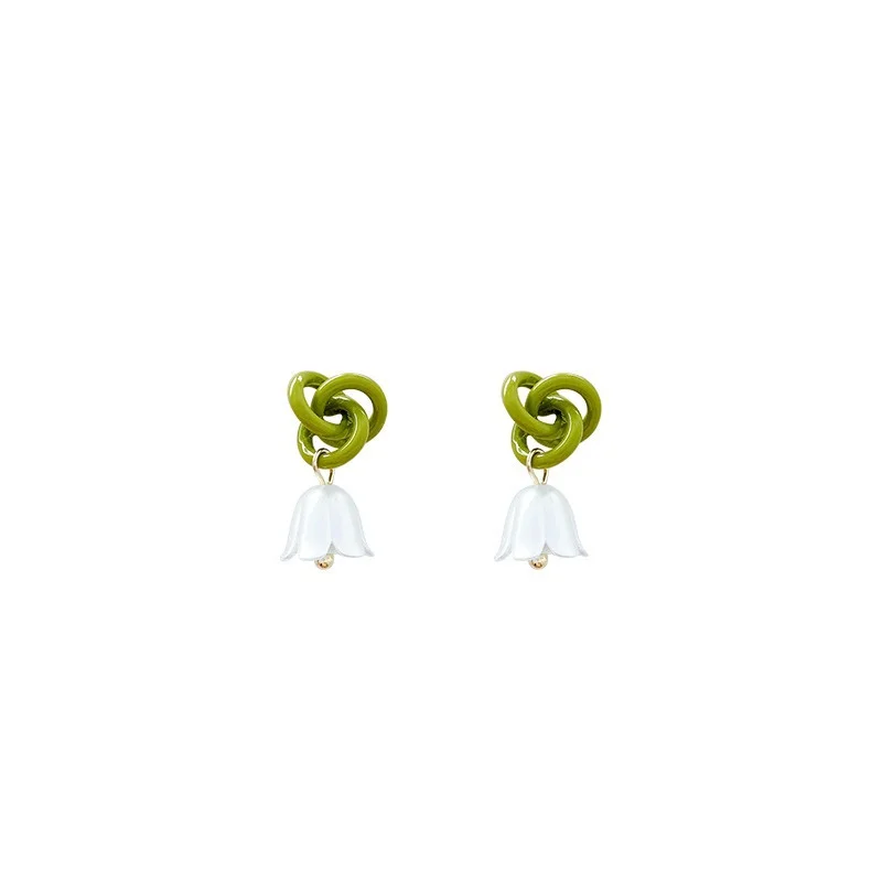 New Design Lily of The Valley Pearl Green Ear Hook for Women Fashion Elegant White Flowers Drop Earrings Wedding Party Jewelry