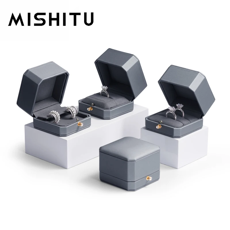 MISHITU Premium skórzane pudełko na pierścionki na biżuterię naszyjnik pierścionek zaręczynowy wyświetlacz etui na prezenty propozycja pudełko na pierścionki dla dziewczyny kobieta
