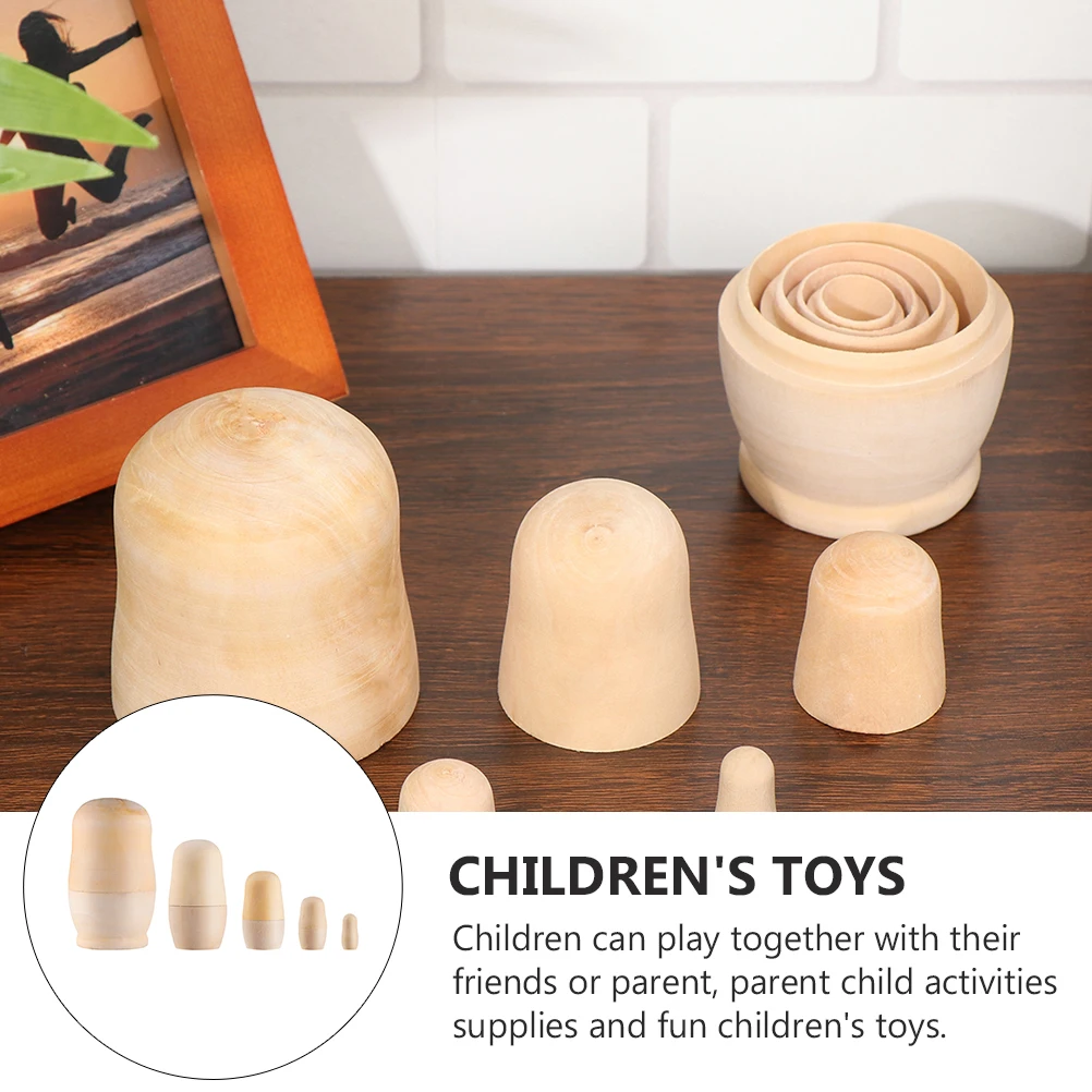 

2 Sets Matryoshka Children's Doodle Toy Wood Toys Personality Painting Wooden Kids Imagination and Creativity