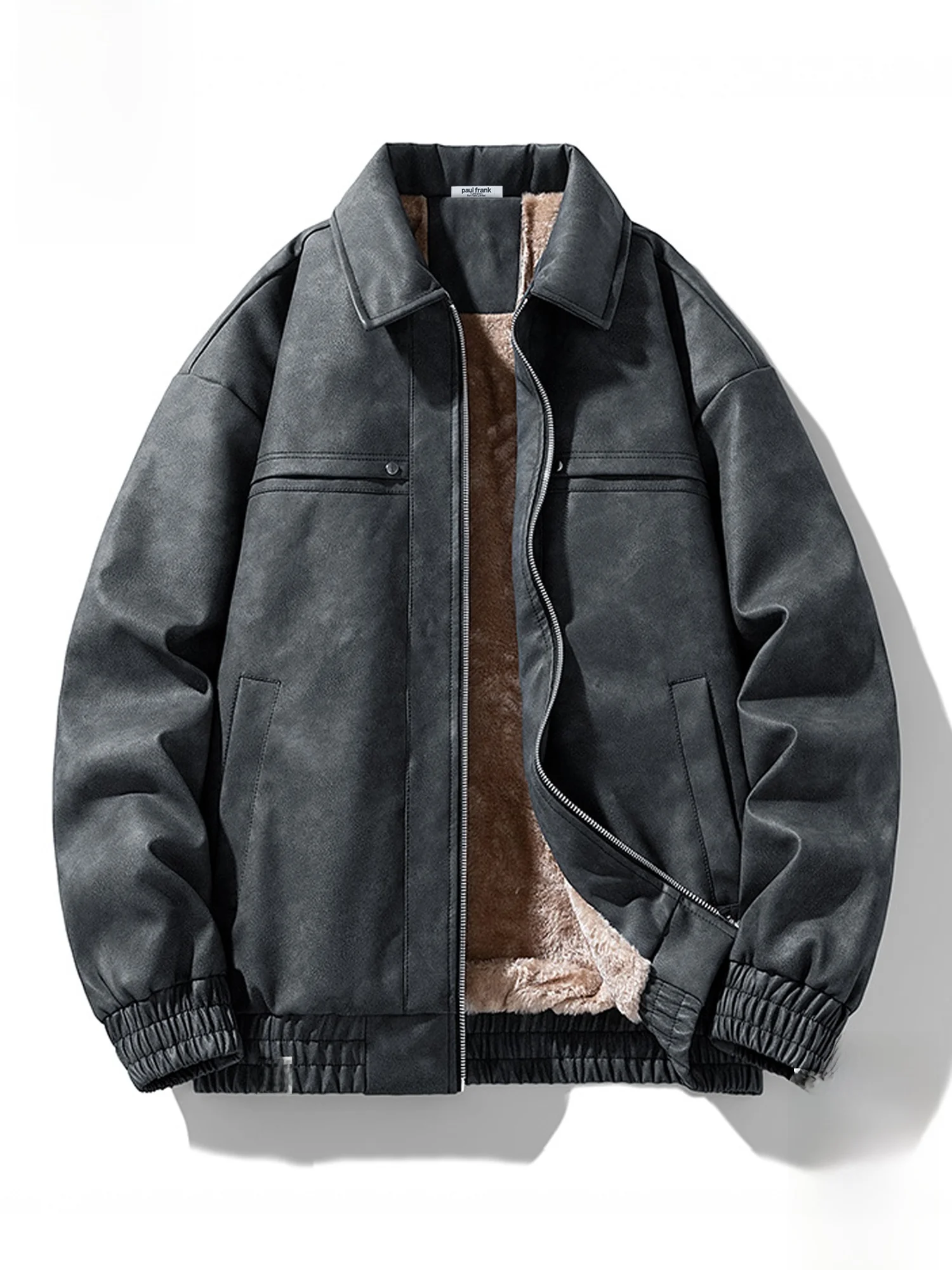 

Мужская зимняя куртка Paul Frank из искусственной кожи с воротником из флиса, повседневная, мотоциклетная, теплая, молодежная, свободного кроя