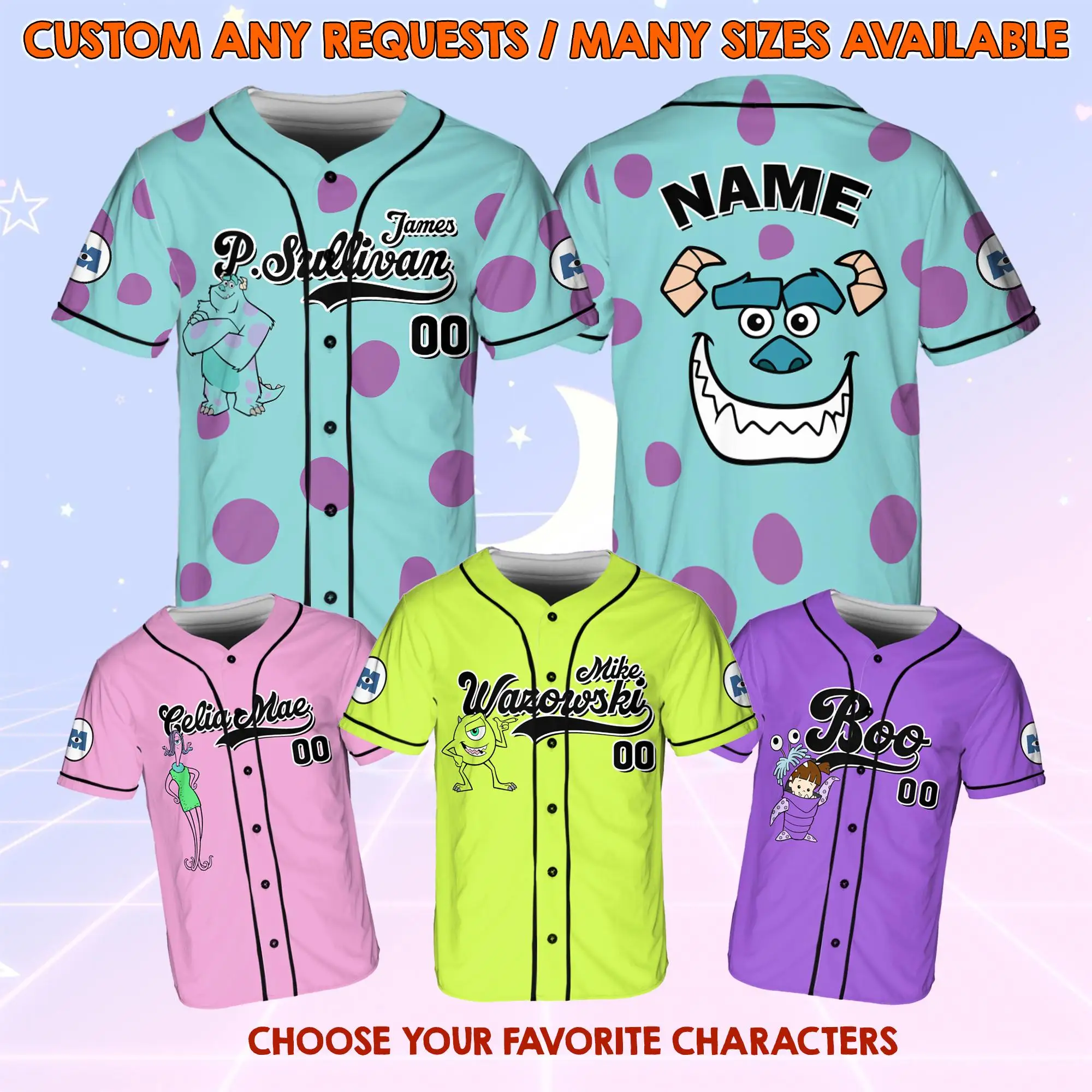 

Disney Monsters, Inc. Baseball Jersey Monsters, Inc. Character Baseball Jersey Disney Holiday Shirt Personalized Disney Clothing