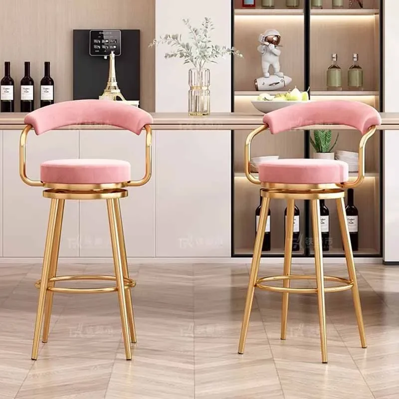 

Tufted Stylish Bar Stool Chair Modern European High Bedroom Bar Stool Luxury Gold Taburetes Altos Cocina Home Accessories