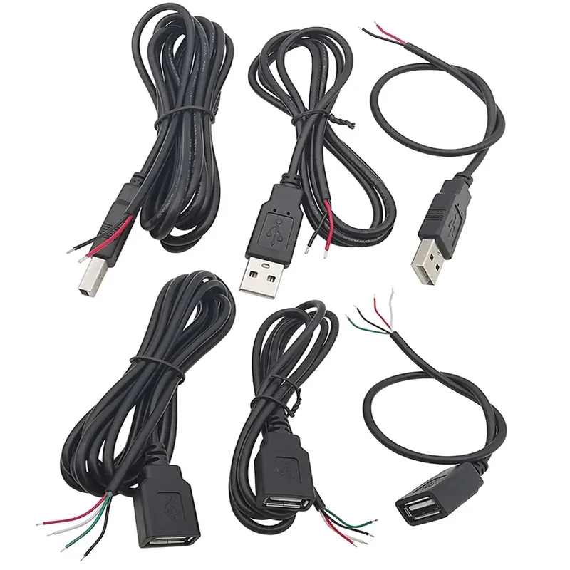 1Pcs 2 Pin 4 Pin Wire 5V USB 2.0 Type A Male Plug Female Jack Power Supply Cable Charge Connector Extension Cord DIY 0.3m 1m 2m