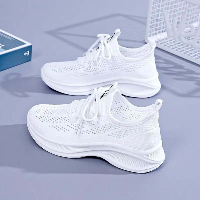 Summer Hollow Mesh Women Sneakers Breathable Fly Woven Platform Thick Sole Height Boost Lightweight Daily Walking Trainers view 3