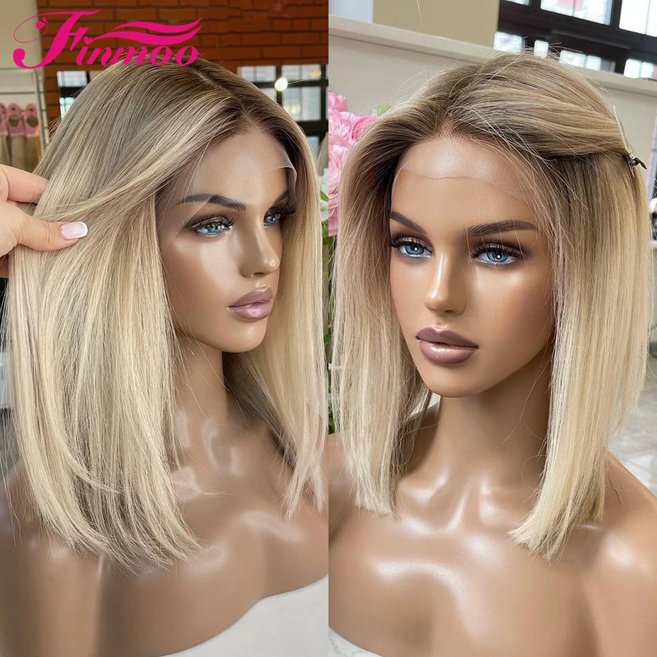 13x6 Ash Blonde Lace Front Human Hair Wigs Short Straight Bob 13x4 HD Lace Frontal Wig 5x5 Glueless Ready To Wear Wig Preplucked