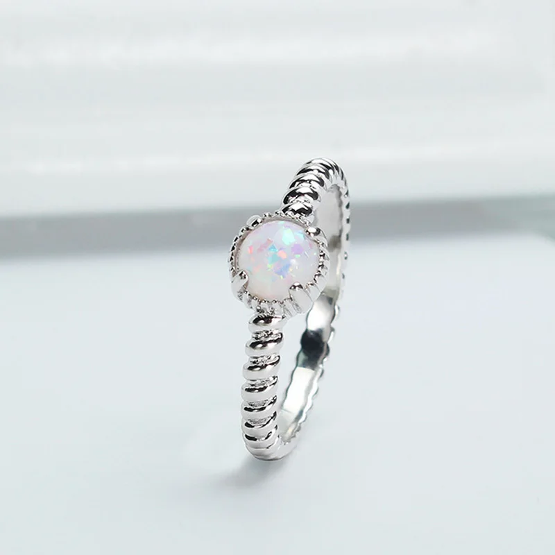 Runde Opal Stein Liebhaber Gewinde Ring für Frauen Vintage Ring Frau Edelstahl Party Hochzeit Geschenk Trendy Schmuck Anillos