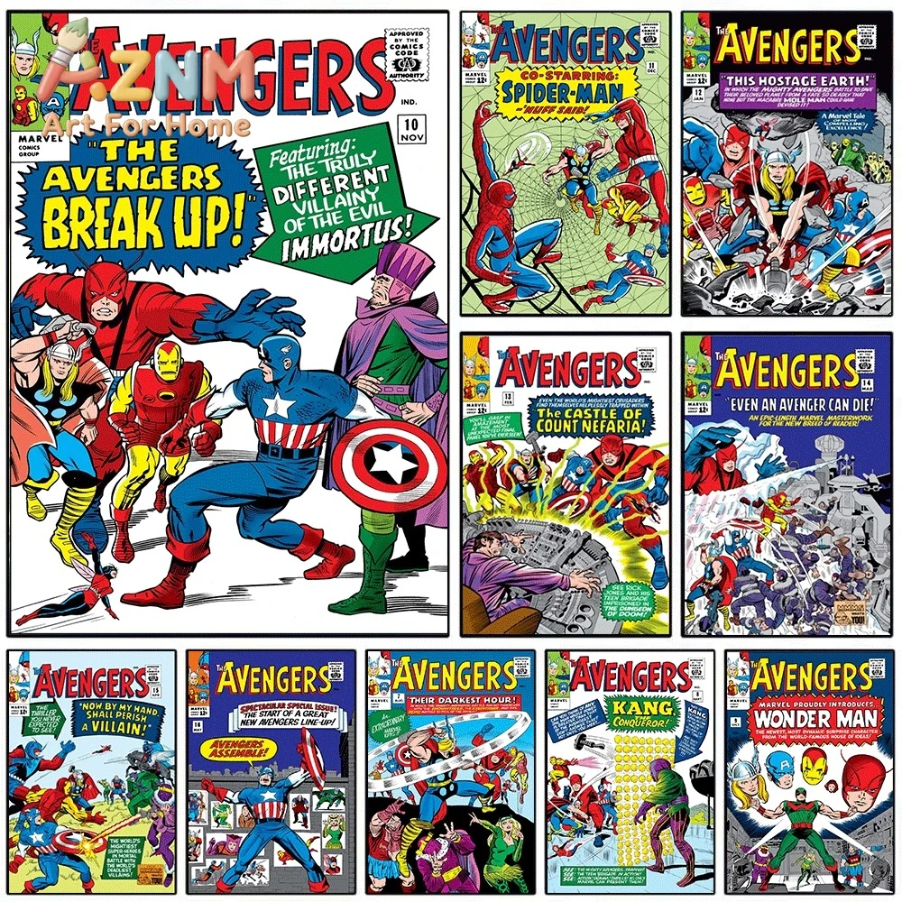 AZNM The Avengers #10 The Avengers Break Up Comic Canvas Wall Art No Frame Vintage Superhero Print Poster Home Wall Decor