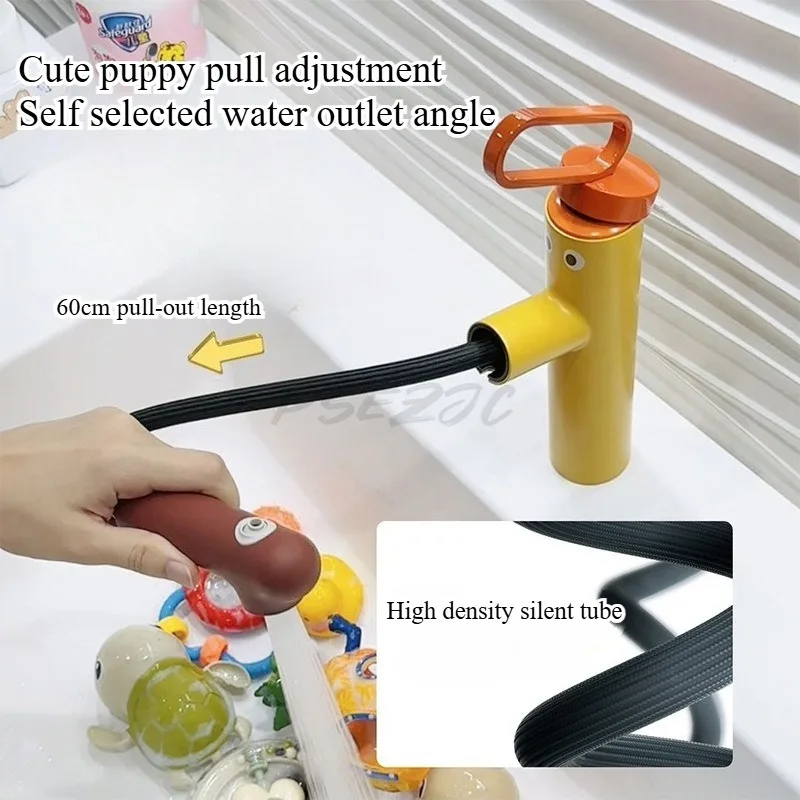 Cute Puppy Pull-out Faucet in Bathroom Dual-use for Hot and Cold in Bathroom Washbasin Faucet