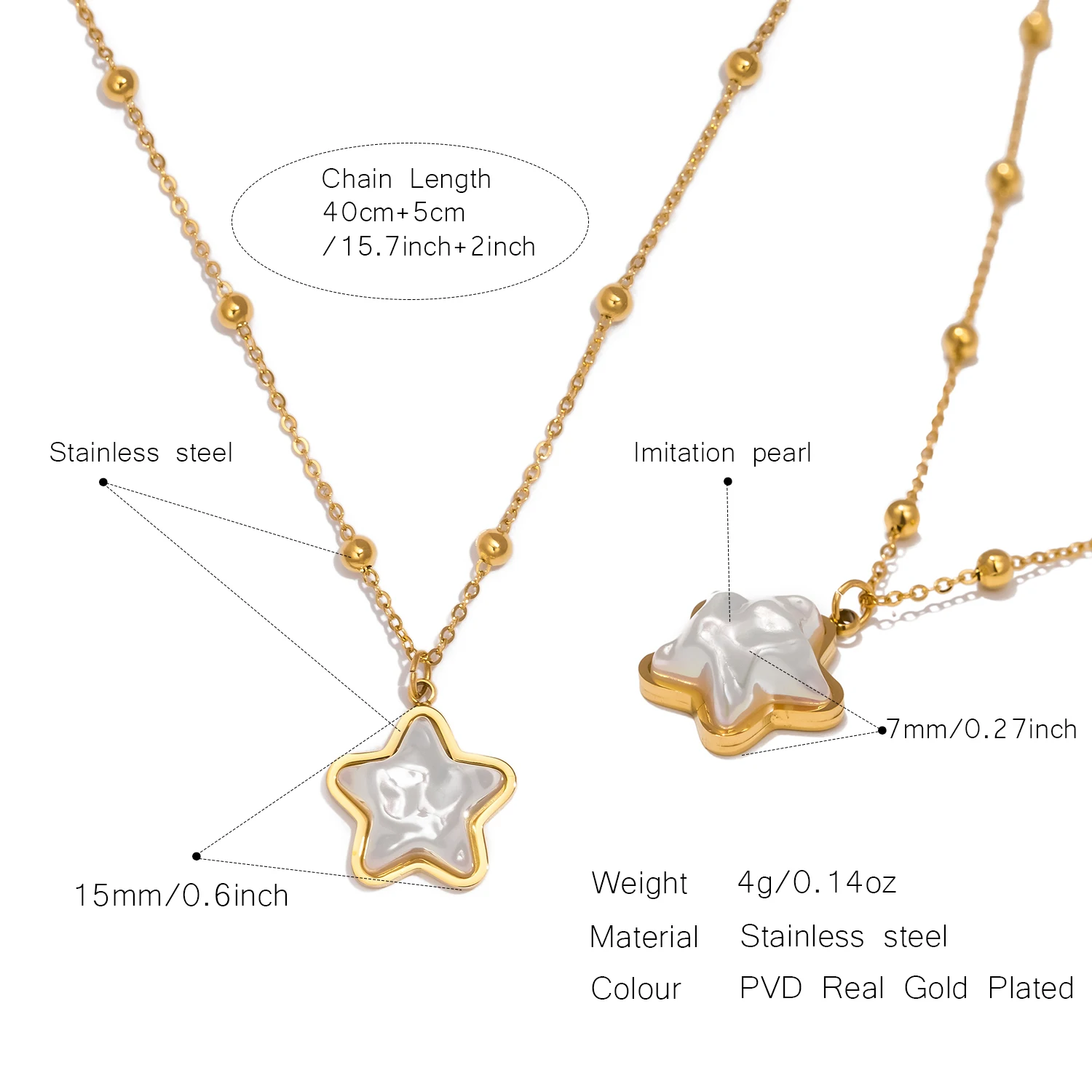 3D Star Pendant Necklace for Women, Finely Polished Stainless Steel Jewelry