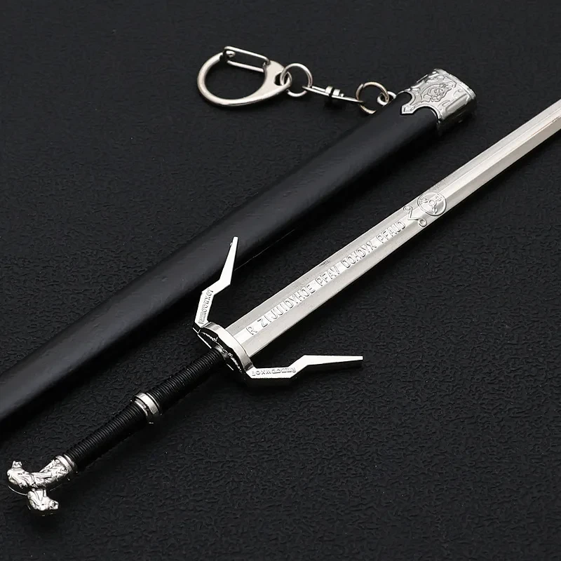 22cm Wild Hunt Geralt Double Headed Keychain Game Peripheral White Wolf Beast Sword Medieval Knight Steel Sword Weapon Keychain