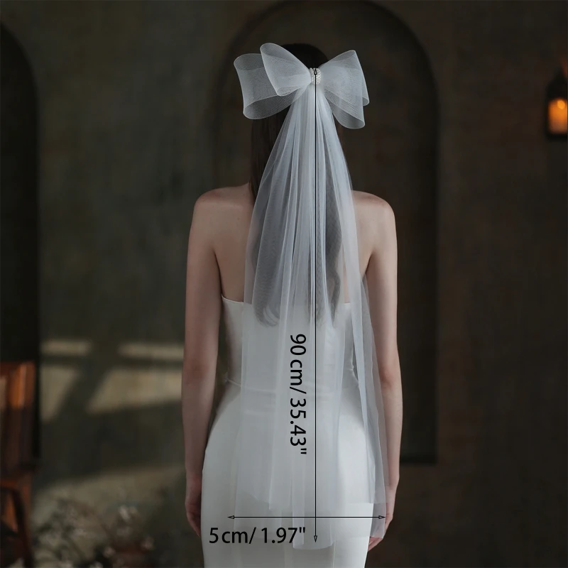 Wedding Bridal Veil Big Bow Decor Ivory White Short Sheer Veils 2 Tiers image 6