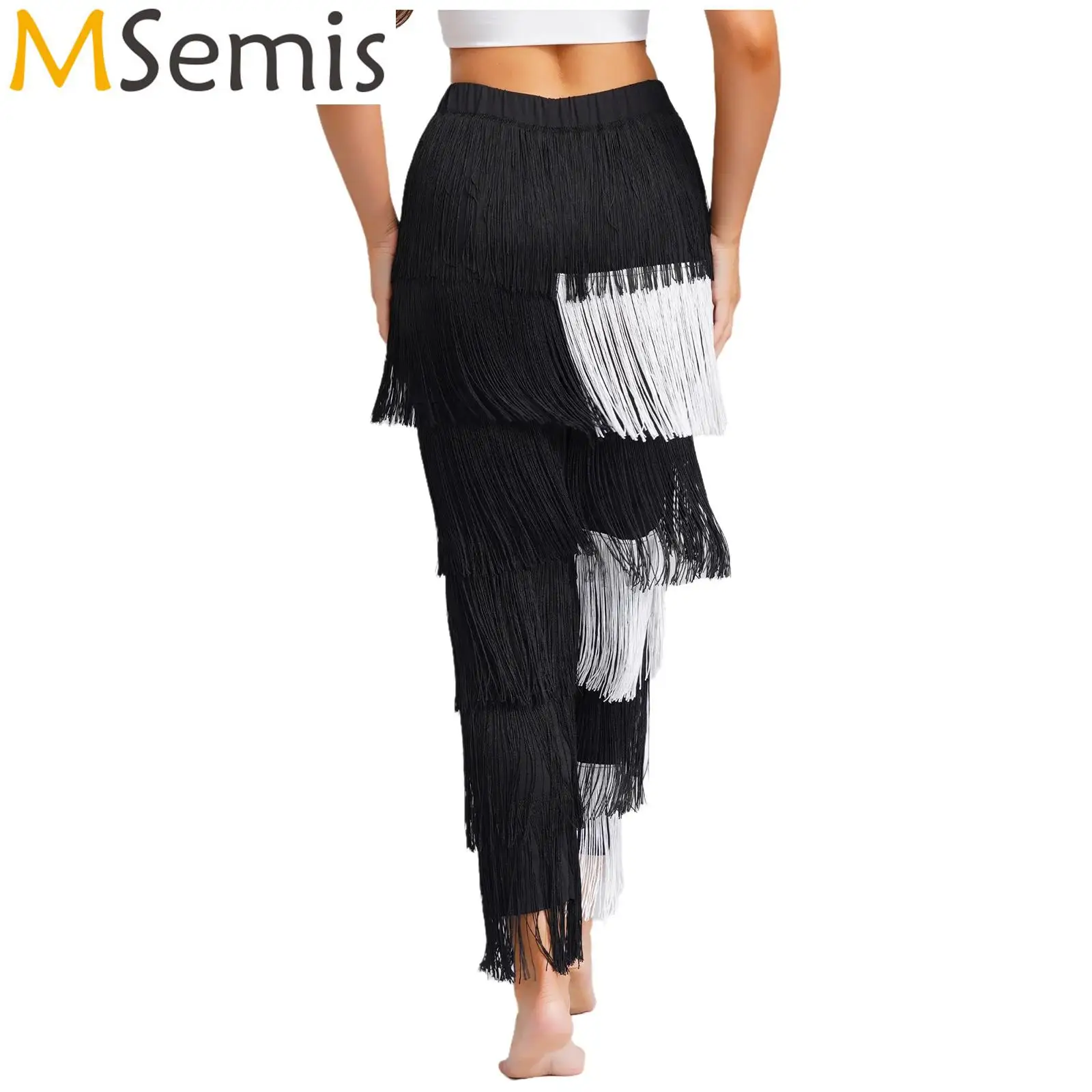 

Womens Latin Dance Fringe Pants Trousers Elastic Waistband Tassel Trouses Chacha Tango Tango Rumba Dance Performance Costume