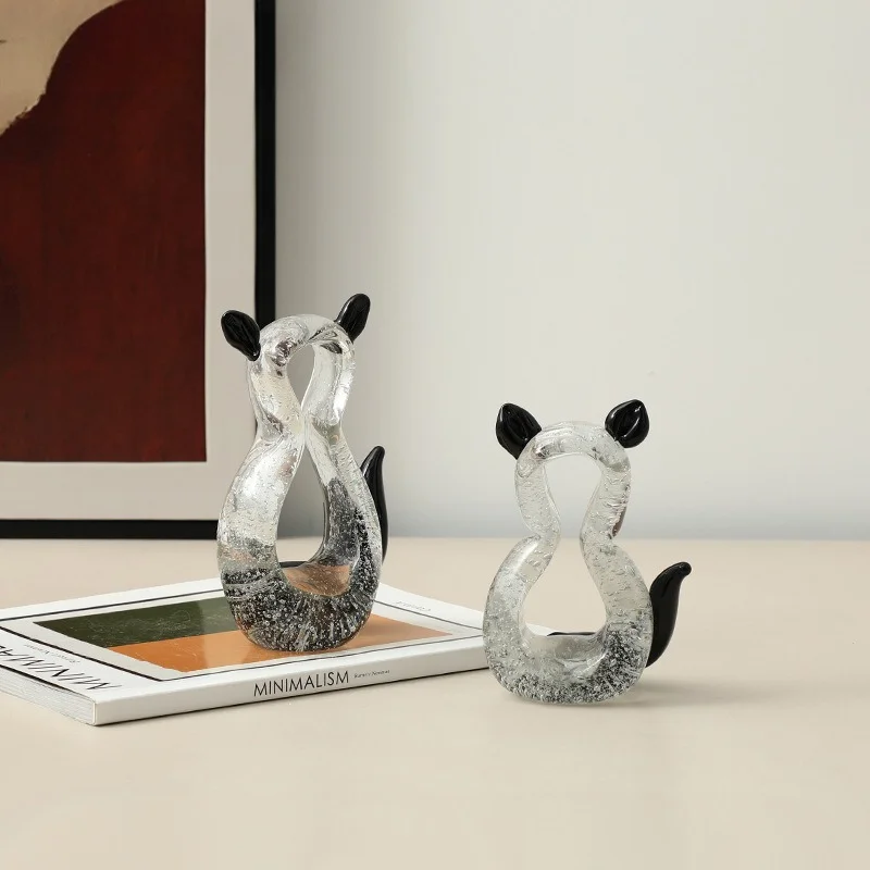 Modern simple and creative black-eared cat glass light luxury ornament, living room dining side cabinet, children's room