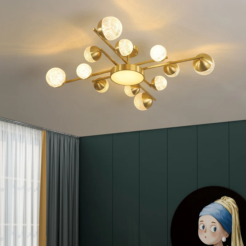 REVEN Minimalist Modern Chandelier Dimmable Ceiling lamp Crystal ball Pendant Light for Kitchen