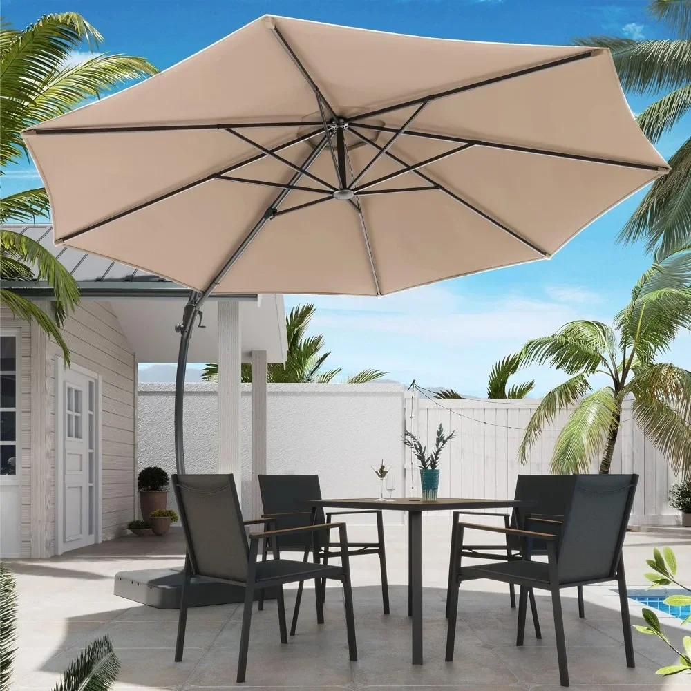 Pátio ao ar livre pára-sol com base, Suspensão Offset Sunshade,360 ° Swivel, para piscina, quintal, Deluxe Curved Cantilever Sunshades