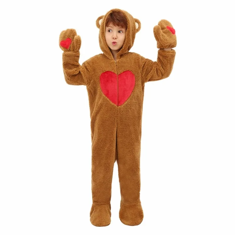 

Children's Halloween Brown Love Bear Cosplay Costume Children's School Stage Performance Bodysuit Boys Girls Brown Costume Set