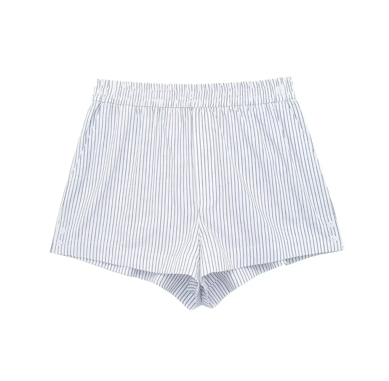 Short à rayures taille haute pour femme, décoration de bouton, décontracté, poche latérale, mode unique, rétro, nouveau, 2024