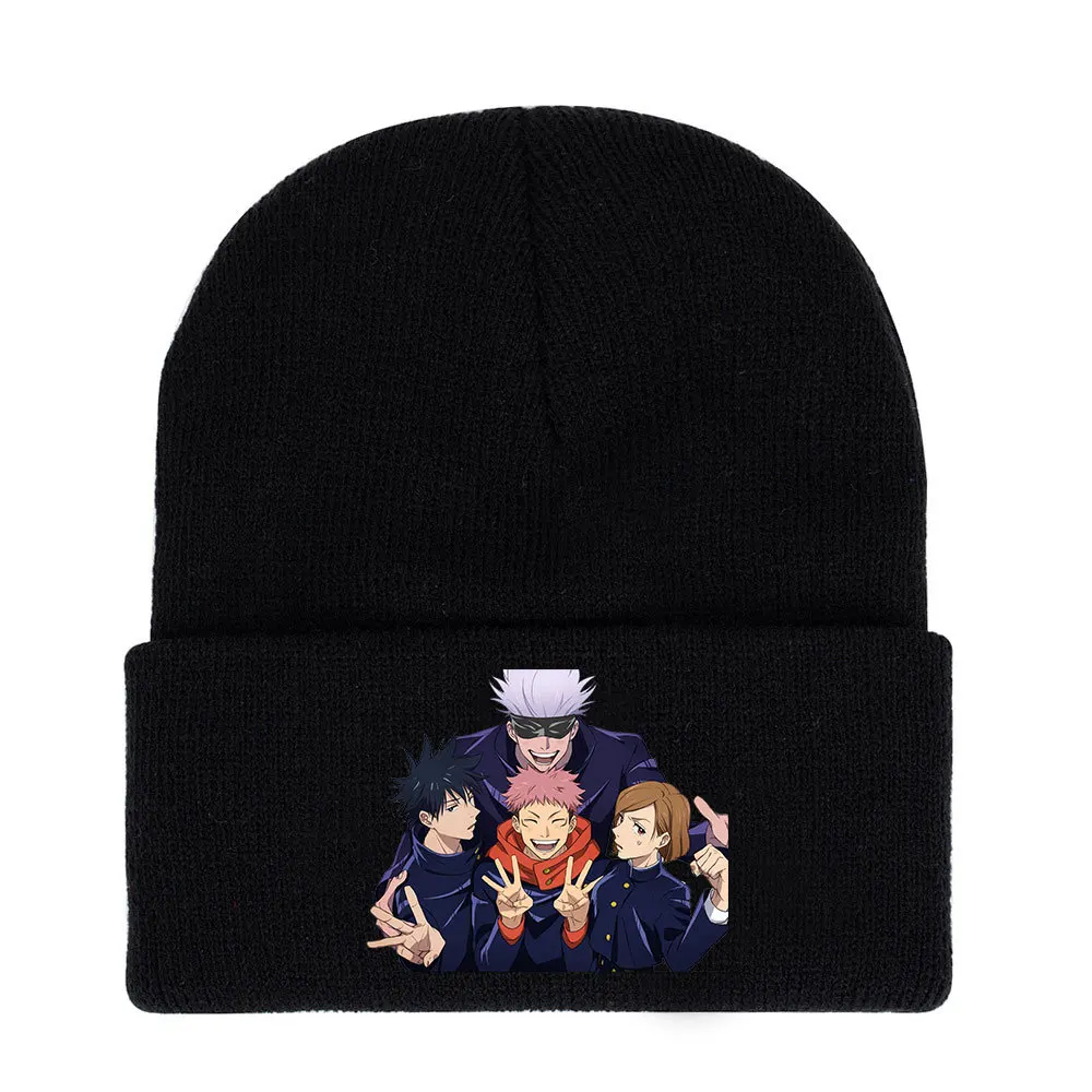 Anime Figure Cosplay Caps Cartoon Gojo Satoru Toy Boys Girl Elastic Black Knitted Winter Warm Hats