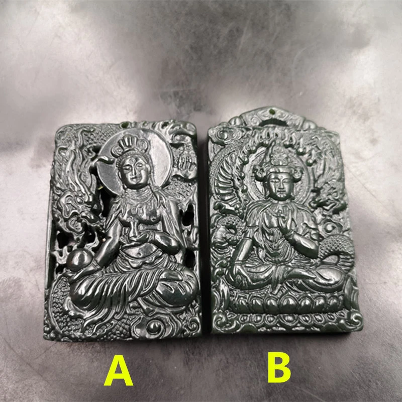 

A Hetian Green-Subduing Guanyin Pendant Jade Ornament, Fashionable and Versatile