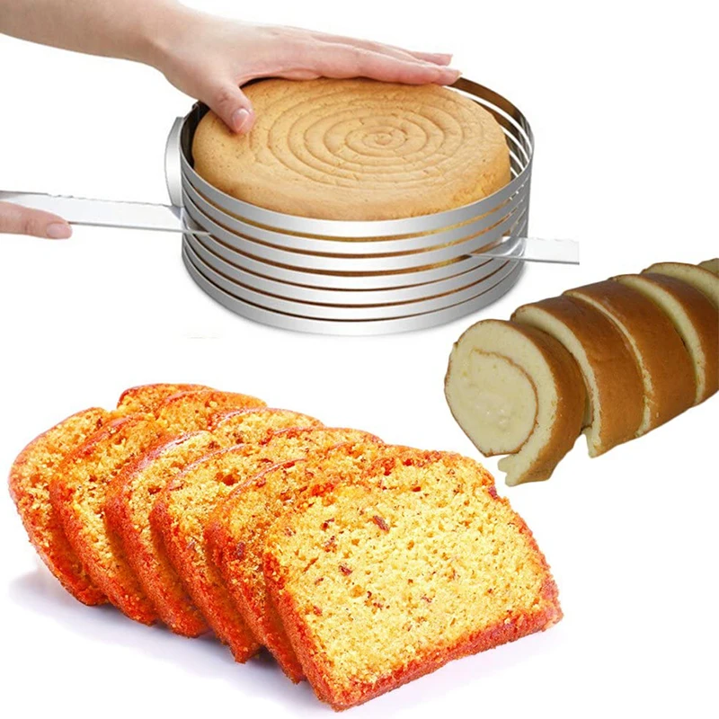 Adjustable Round Cake Cutter, Stainless Steel, Bread Slicer, 6 Layers, Mousse Ring Mould, Baking Tool, 6-8Inch