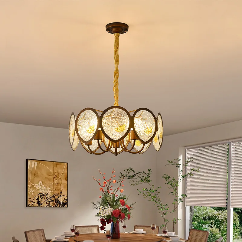 

American Ripple Acrylic Ceiling Pendant Lights Brown Wrought Iron Hanging Lamps Living Room Bedroom Restaurant Hotel Chandelier