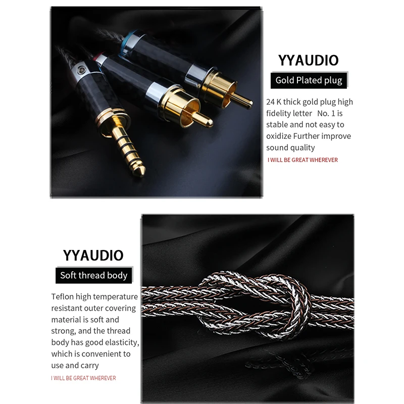 Radio HIFI 4.4mm AUX do 2RCA Balance kabel Audio wysokiej klasy rozdzielacz jeden-do-dwa Y do wzmacniacza Audio zestaw kina domowego