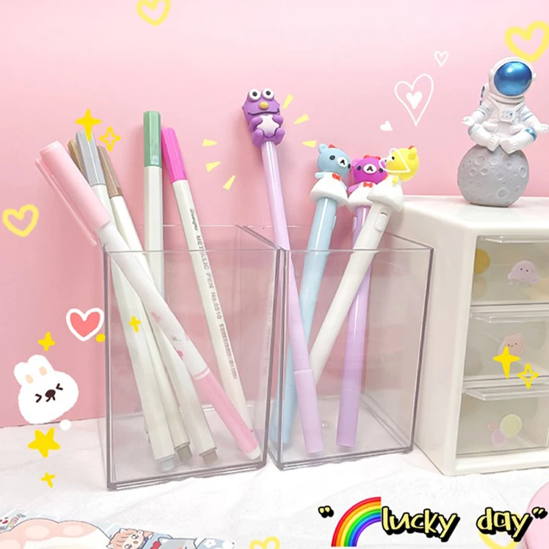 Plastic Pen Pencil Holder Clear Makeup Brush Holder Cup Storage Office Desktop Desk Table Stationery Organizer