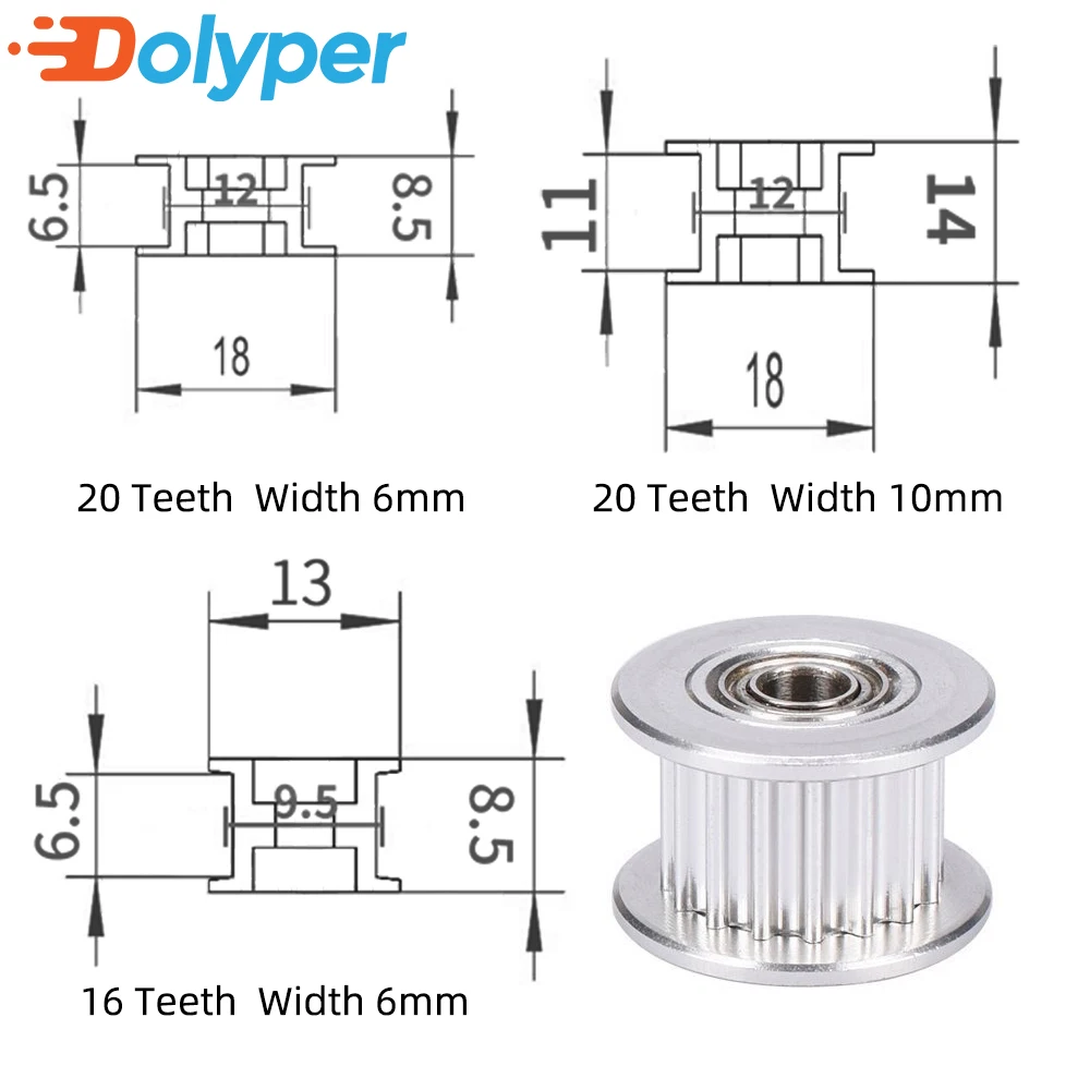 4/8 Stück GT2 Umlenkrolle 16 Zähne 20 Zähne mit 3 mm oder 5 mm Bohrung mit Lagern für 3D-Druckerteile Zahnriemen 6 mm 10 mm – Detail 3