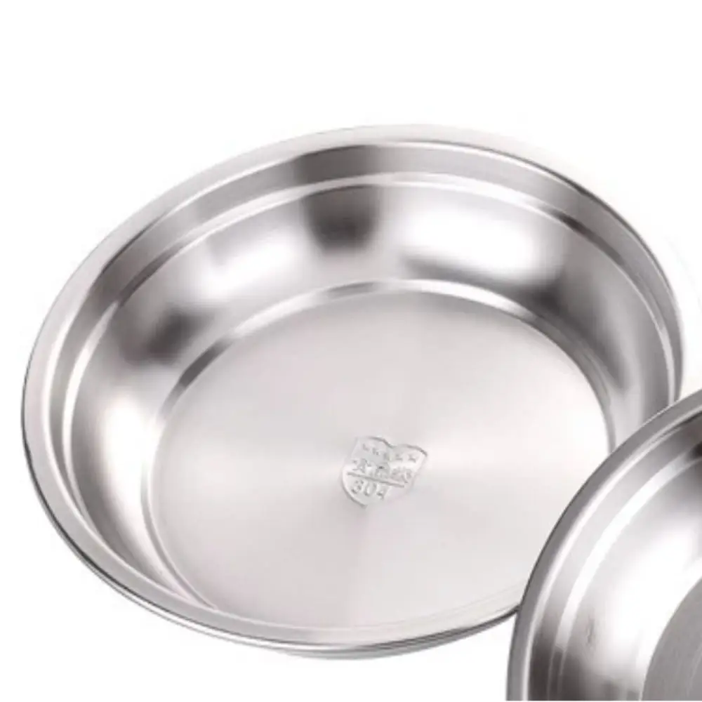 Rustless Steel Metal Plate Circular Round Thickened Edge Dinner Serving Plate Multi-size Optional Sizes Polished Surface