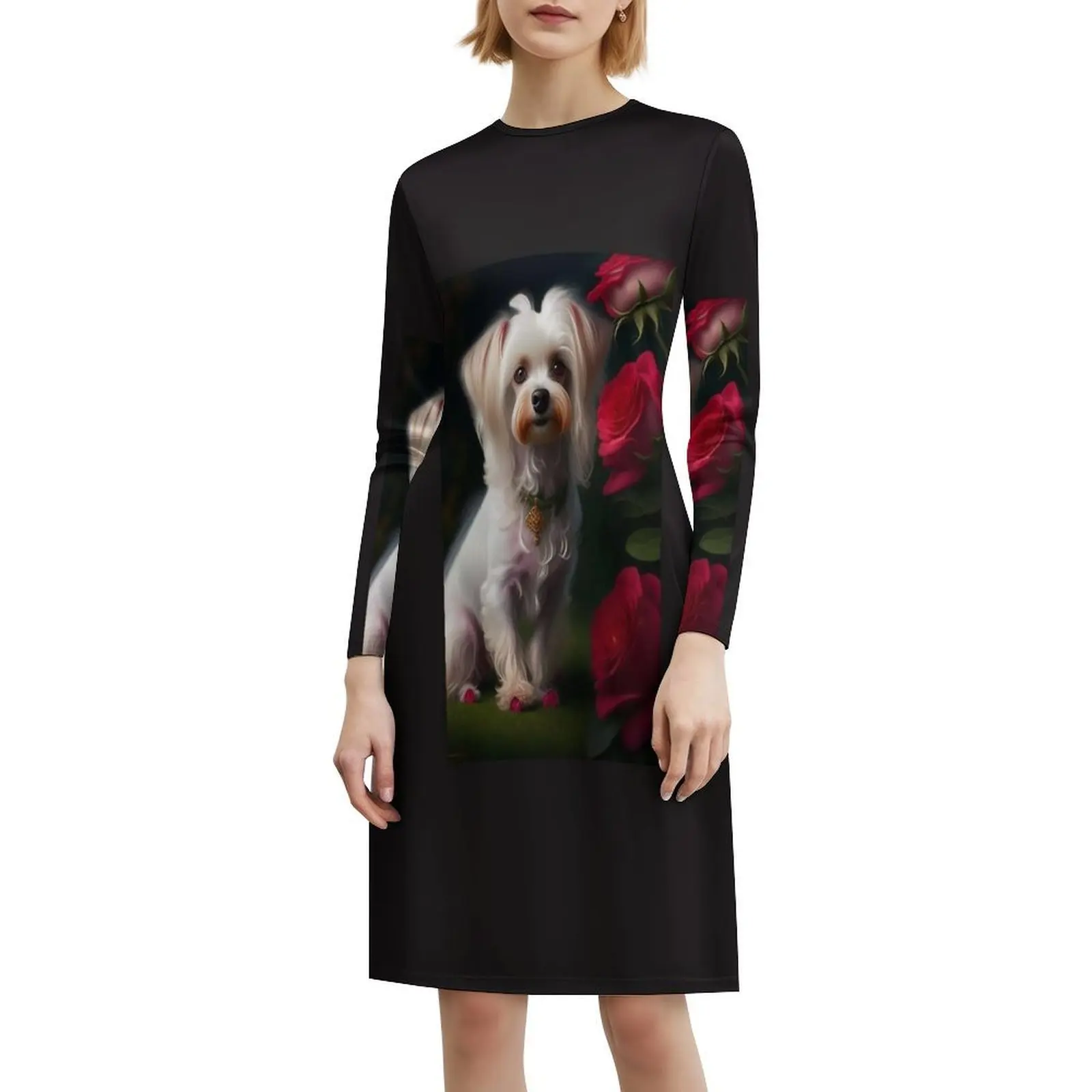 かわいい犬のヴィンテージボヘミアンドレス パフスリーブまたはノースリーブのオプション 女性用ドレス かわいい犬のママ用ドレス マム用バラの愛らしいドレス