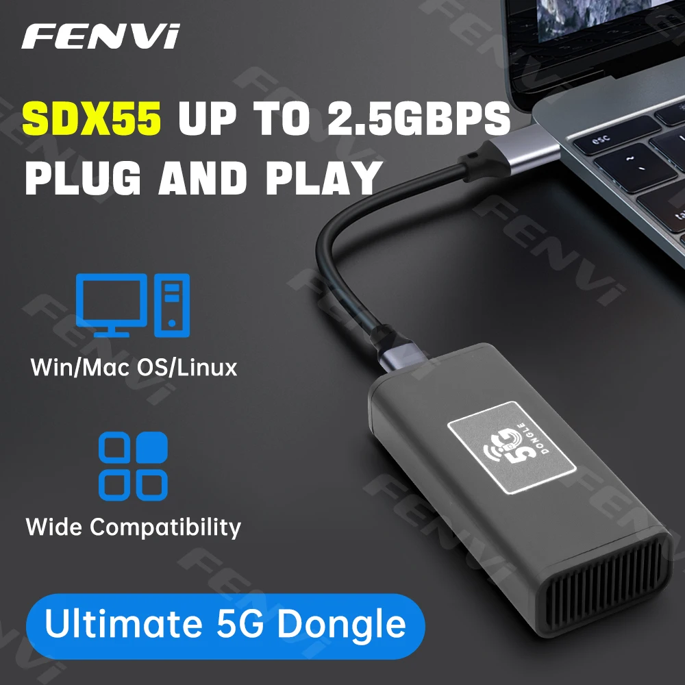 fenvi 5G USB Dongle لشبكة التوصيل والتشغيل Qualcomm SD X55 محول USB-C المحمول الوصول العالمي لنظام التشغيل macOS وWindows و Linux