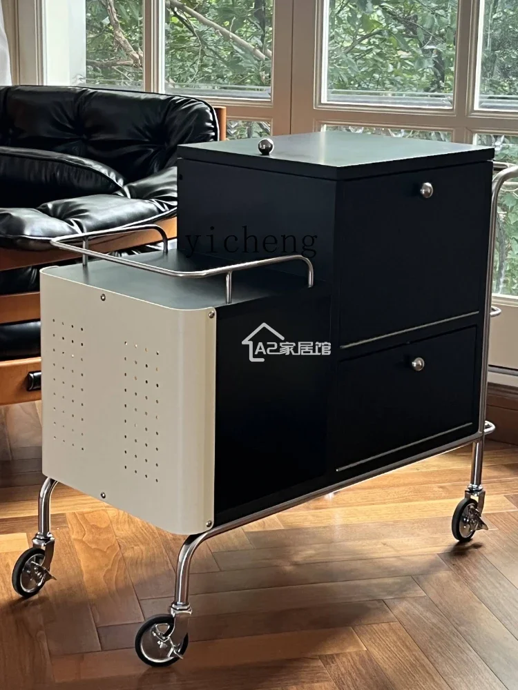 Middle-Ancient Portable Side Table Small Apartment Side Cabinet Living Room Sofa Storage Cabinet Trolley Storage Car