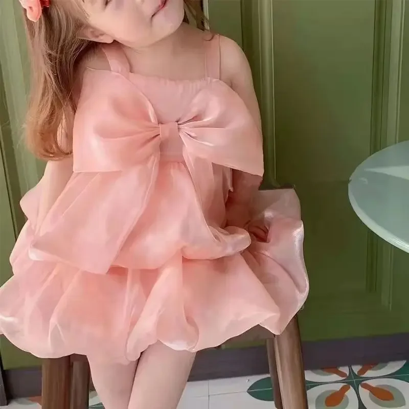 

Детское летнее платье с большим бантом, на возраст 0-7 лет