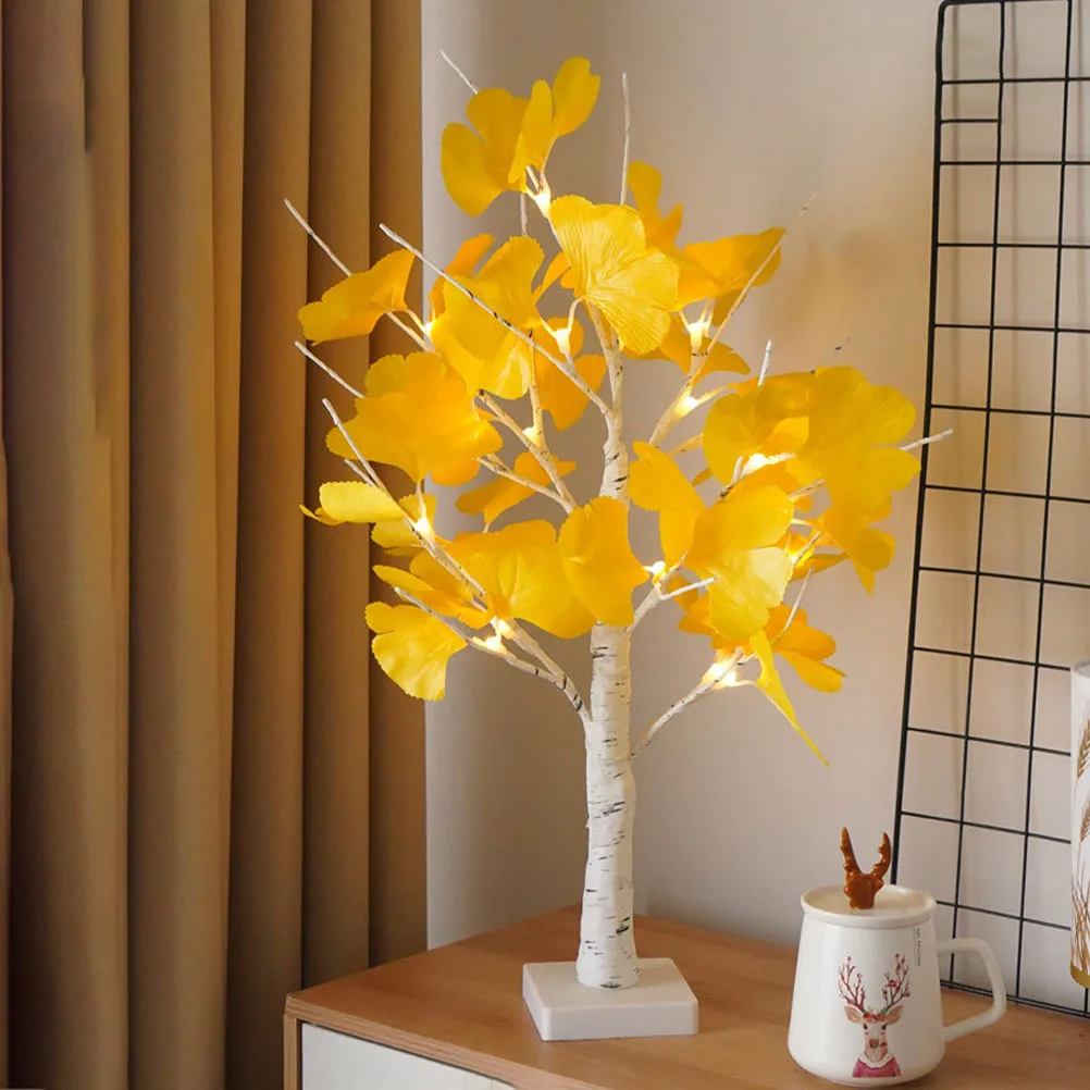 

Ginkgo Leaf Decorative Lamp Tree Table Artificial Fall Desk Night Light for Bedroom Home Party LED Warm Atmosphere