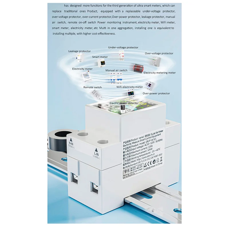 Hot-GR2PWSL Smart Electricity Meter Digital Display Monitor With Mutual Inductance Coil