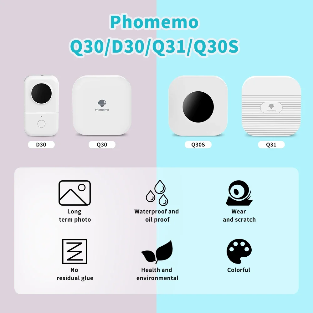 Phomemo 3 Rolls Q30 White Sticker Waterproof Paper Adhesive Label White Anti-Oil For Q30 D30 Mini Portable Thermal Printer Tape