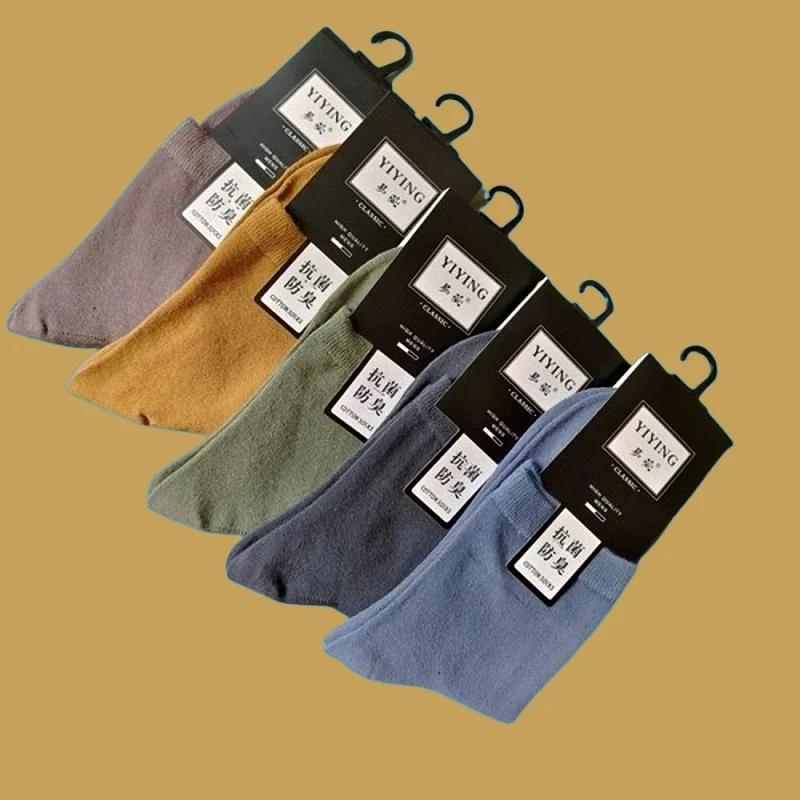 Calcetines de algodón para hombre, medias de tubo medio, transpirables, absorbentes del sudor, simples, de Color sólido fino, de alta calidad, para verano, 5/10 pares