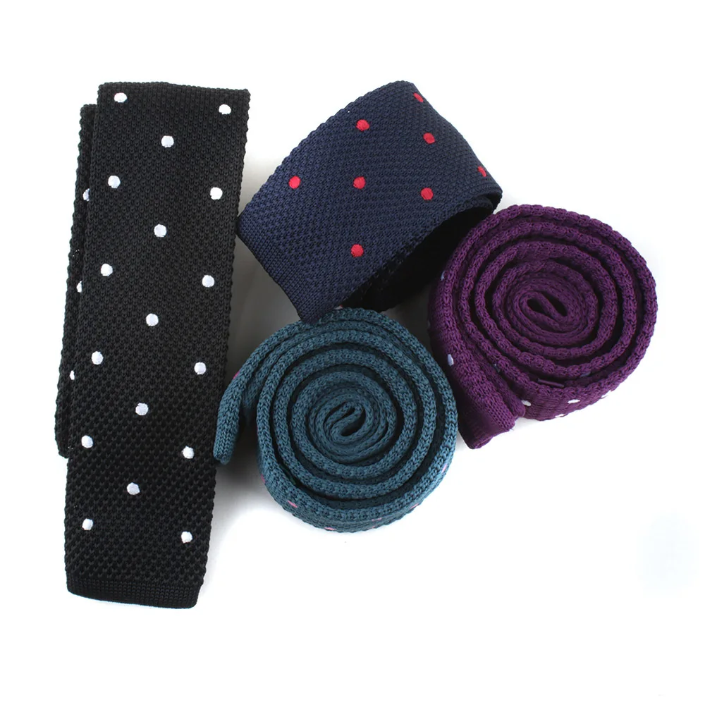 Knitted Tie Men's Polka Dot Embroidered Polyester Round Dot Flat Head Casual Tie Men's