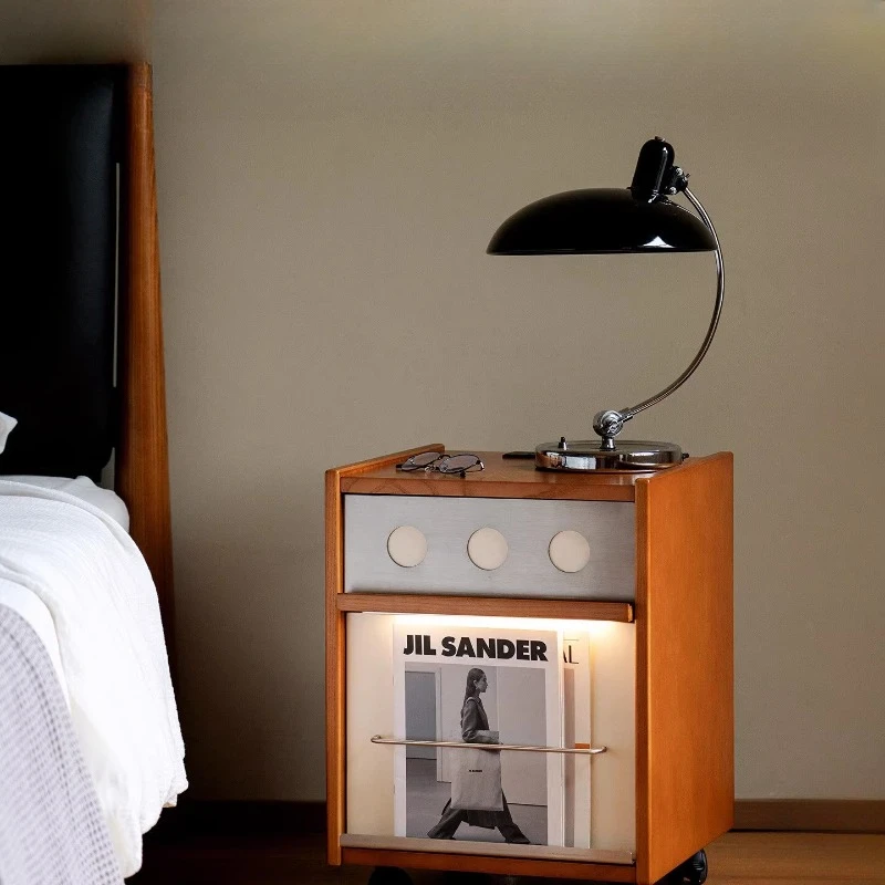 

Solid wood retro cute small cabinet with wheels removable multi-function