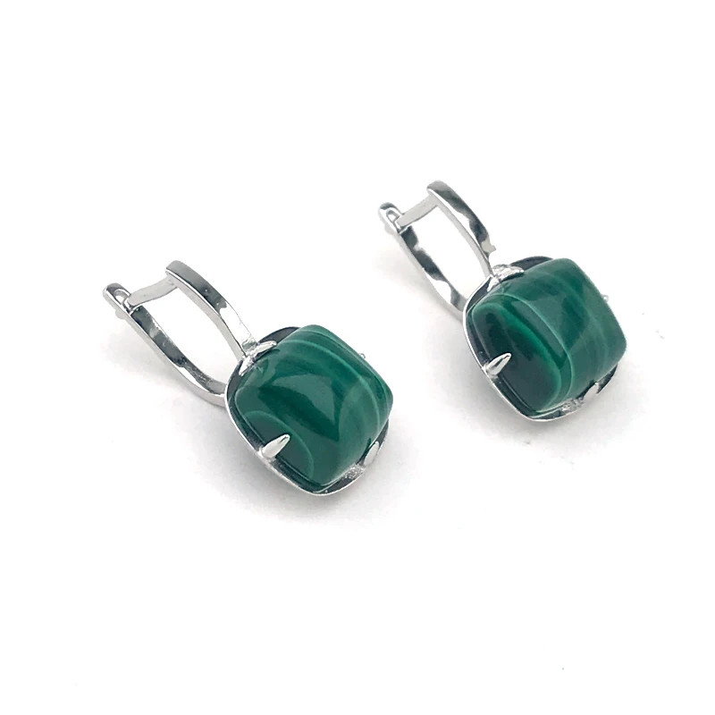 Natural Malachite Earrings Sterling 925 Silver Gemstone 10mm  Fine Jewelry for Woman Wedding Party Birthday Gift Box