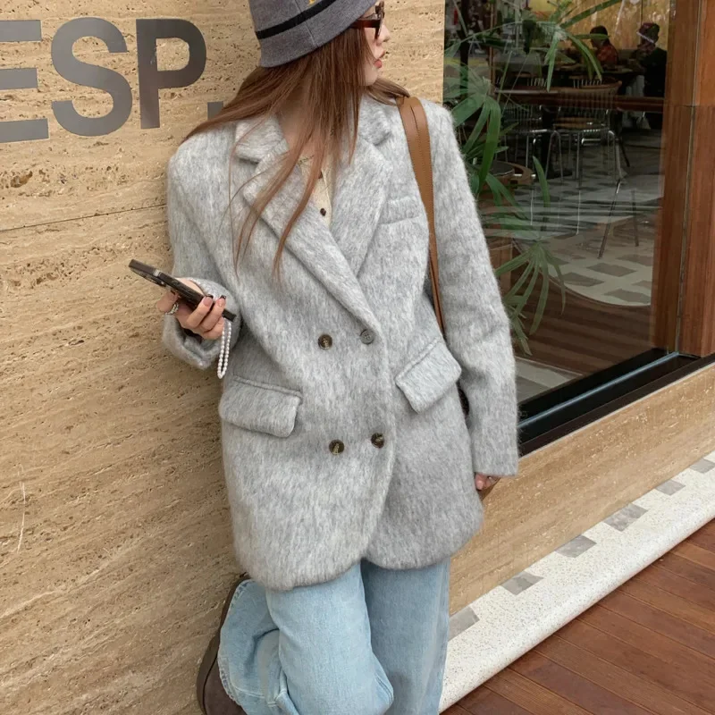 Women\'s Elegant Cotton Jacket Casual Turn-down Collar Long Sleeve Button Solid Coat Fashion Office Lady Style Thicken Woolen Top