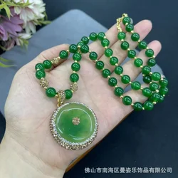 New natural chalcedony agate safety buckle sweater chain French vintage jewelry emerald necklace jewelry
