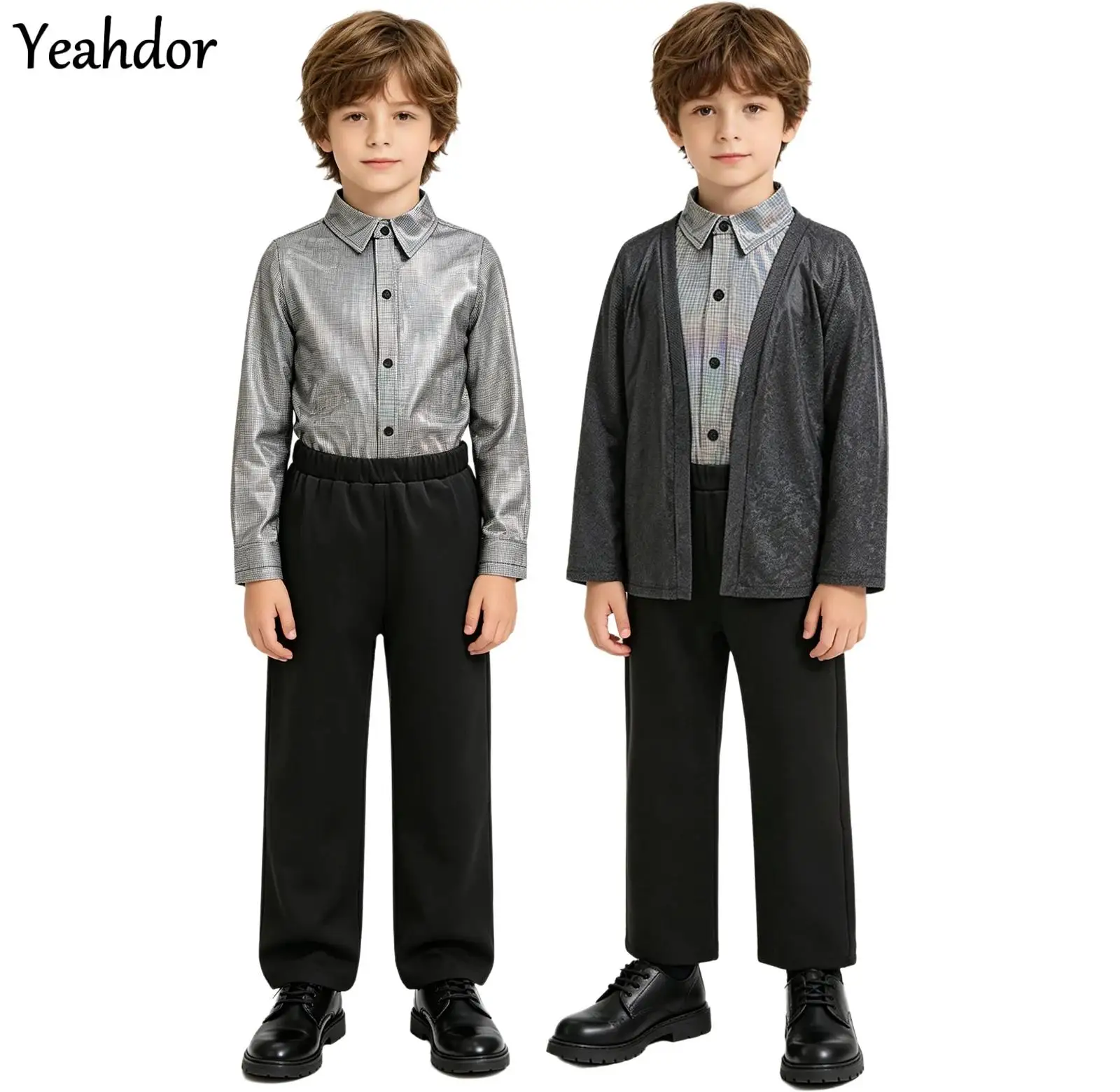 

Fashion Boys Disco Hippie Costume Singer Jazz Dance Outfit Long Sleeve Shirt Top Outwear And Long Pants for Halloween Carnivals