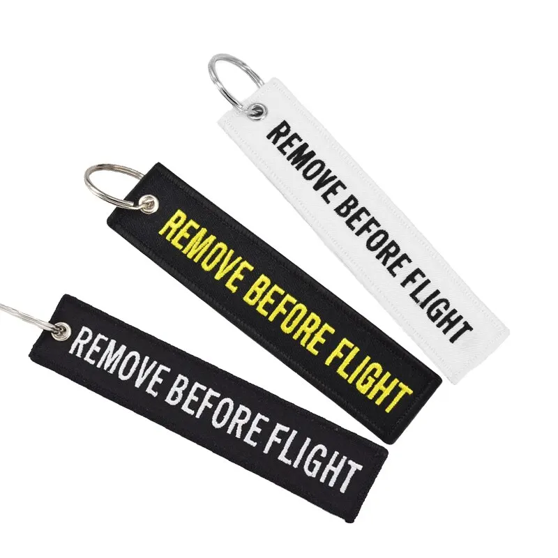 3pcs Text Both Sides Embroidery REMOVE BEFORE FLIGHT Rectangle Keychain Motorcycle Key Chain Accessories Souvenir Wholesale