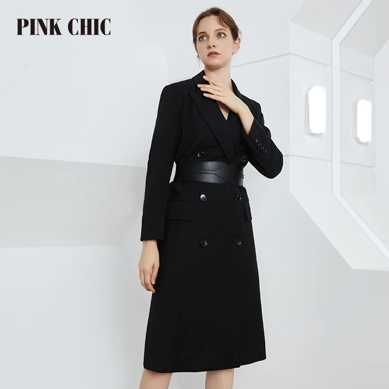 PINK CHIC-Coupe-vent classique à double boutonnage pour femme, pardessus long avec ceinture, coupe-vent décontracté, tempérament fin, Tralike, printemps et automne 728