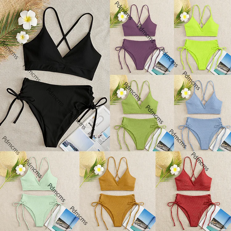 

2025 new European and American lace-up sexy bikini swimsuit women's beach hot spring swimsuit bikini