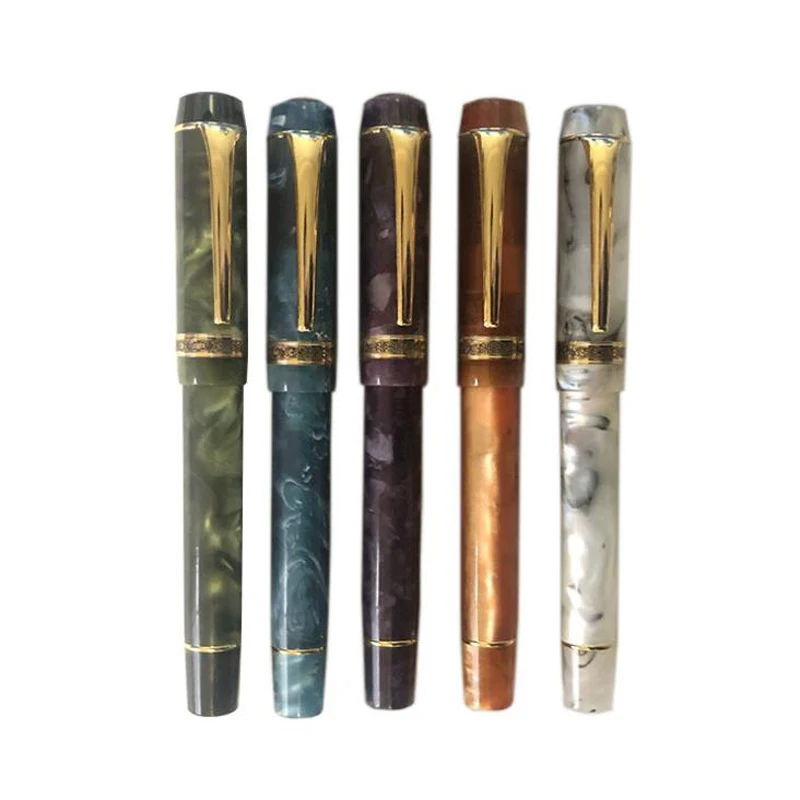 Kaigelu 316 Marble Celluloid Resin Pattern Fountain Pen 22KGP Medium/Broad Nib Gold Trim Professional Ink Pen Writing Tool