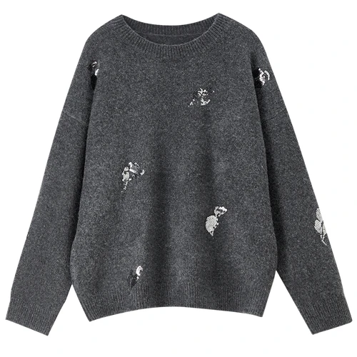 سترات شتوية من SENTUBILA للسيدات مطرزة بالترتر 2025 بلوفرات بأكمام طويلة ورقبة دائرية فضفاضة محبوكة سترات نسائية W54EE3874 #6