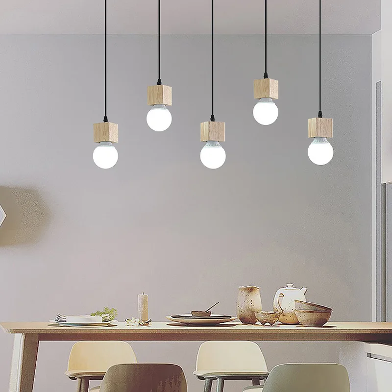 Wooden Pendant Lights Vintage Pendant Lamp E27 Home Decorative Chandelier Bedroom Restaurant Teahouse Single Head Lamp