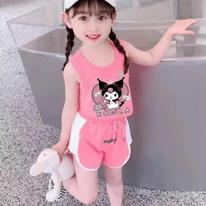 

Sanrio 2Pcs Vest Shorts Korean Version Summer Children New Style Baby Popularity Sleeveless Casual Sports Hot Kawaii Comfortsoft